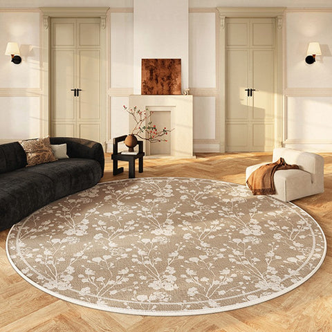 Uniqe Modern Area Rugs for Bedroom, Circular Modern Rugs for Living Room, Flower Pattern Round Carpets under Coffee Table, Contemporary Round Rugs for Dining Room-LargePaintingArt.com