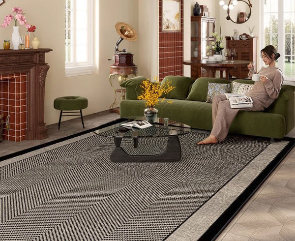 Mid Century Black Rugs for Living Room, Elegant Modern Area Rugs under Sofa, Dining Room Floor Rugs, Abstract Contemporary Rugs for Bedroom, Modern Carpets for Office-LargePaintingArt.com