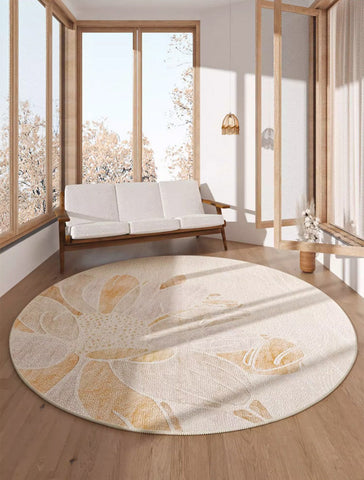 Lotus Flower Round Carpets under Coffee Table, Contemporary Round Rugs for Dining Room, Modern Area Rugs for Bedroom, Circular Modern Rugs for Living Room-LargePaintingArt.com