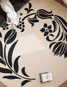 Large Modern Area Rugs under Coffee Table, Dining Room Modern Rugs, Flower Pattern Modern Rugs for Bedroom, Abstract Round Rugs under Sofa-LargePaintingArt.com