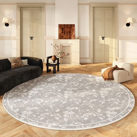 Circular Modern Rugs for Living Room, Modern Area Rugs for Bedroom, Flower Pattern Round Carpets under Coffee Table, Contemporary Round Rugs for Dining Room-LargePaintingArt.com