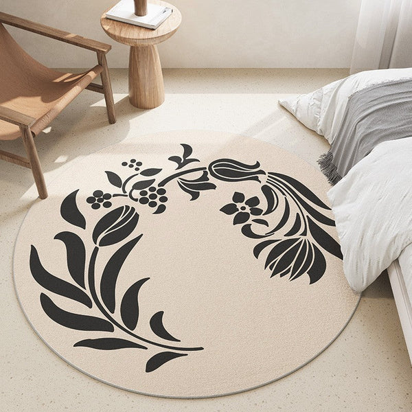 Large Modern Area Rugs under Coffee Table, Dining Room Modern Rugs, Flower Pattern Modern Rugs for Bedroom, Abstract Round Rugs under Sofa-LargePaintingArt.com