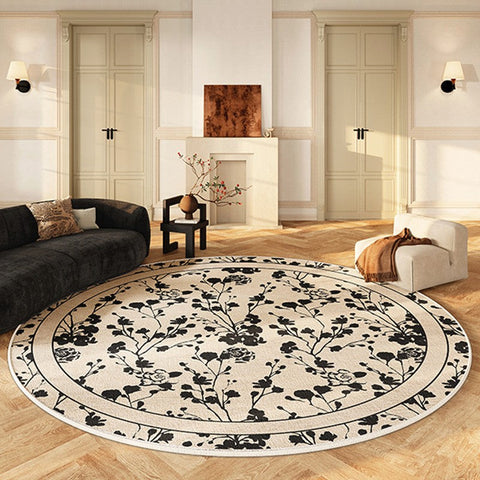 Modern Area Rugs for Bedroom, Flower Pattern Round Carpets under Coffee Table, Circular Modern Rugs for Living Room, Contemporary Round Rugs for Dining Room-LargePaintingArt.com