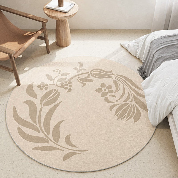 Modern Rugs under Coffee Table, Abstract Modern Round Rugs for Bedroom, Geometric Circular Rugs for Dining Room, Flower Pattern Contemporary Modern Rugs-LargePaintingArt.com
