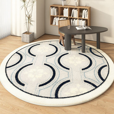 Contemporary Modern Rugs for Bedroom, Modern Area Rugs under Coffee Table, Dining Room Modern Rugs, Abstract Geometric Round Rugs under Sofa-LargePaintingArt.com