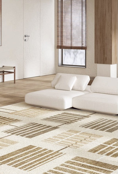 Simple Modern Beige Rugs for Bedroom, Modern Rugs for Dining Room, Contemporary Rugs for Office, Geometric Modern Rugs, Large Abstract Modern Rugs for Living Room-LargePaintingArt.com