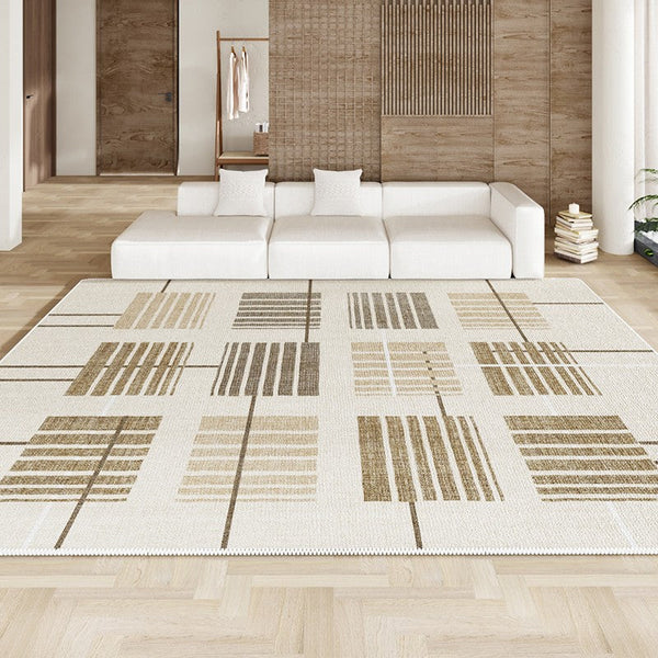 Simple Modern Beige Rugs for Bedroom, Modern Rugs for Dining Room, Contemporary Rugs for Office, Geometric Modern Rugs, Large Abstract Modern Rugs for Living Room-LargePaintingArt.com