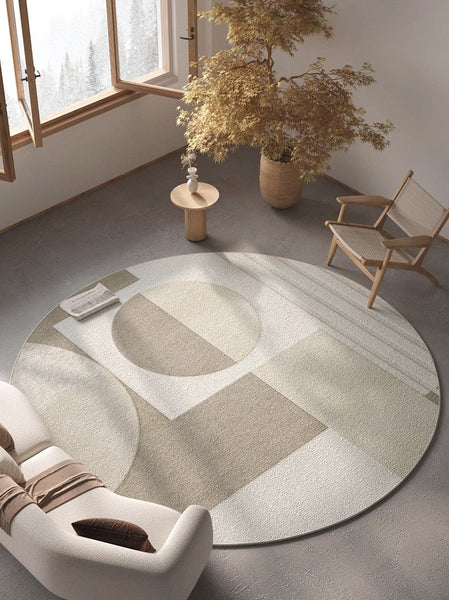 Round Rugs under Coffee Table, Modern Round Rugs for Dining Room, Contemporary Modern Rug Ideas for Living Room, Circular Modern Rugs for Bedroom-LargePaintingArt.com