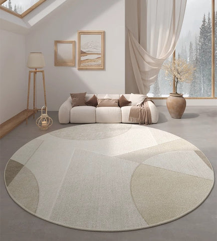 Unique Round Rugs under Coffee Table, Large Modern Round Rugs for Dining Room, Contemporary Modern Rug Ideas for Living Room, Circular Modern Rugs for Bedroom-LargePaintingArt.com