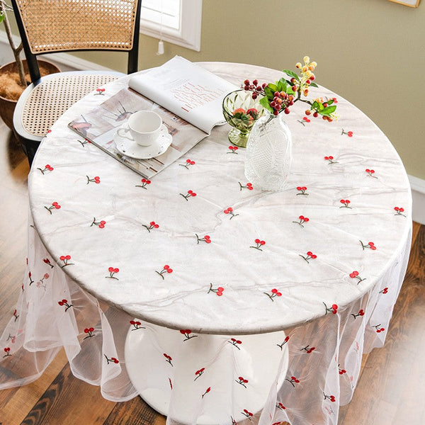 Extra Large Rectangular Tablecloth for Oval Table, Rectangular Table Covers for Coffee Table, Cherry Lace Tablecloths, Lace Embroidered Table Covers-LargePaintingArt.com