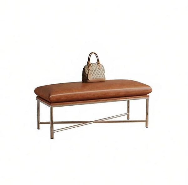 Contemporay Bedroom Bench, Upholstered Shoe Bench, Luxury Genuine Leather Entry Bench, Narrow Entryway Bench, Modern Shoe Changing Ottoman, Mid-Century Hall Bench-LargePaintingArt.com
