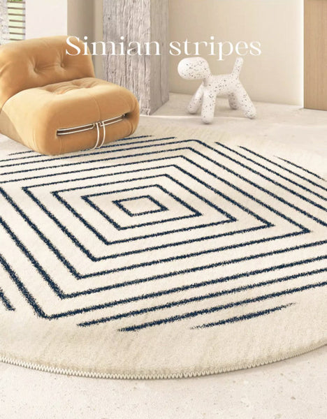 Abstract Contemporary Round Rugs for Bedroom, Geometric Modern Rug Ideas for Living Room, Thick Round Rugs for Dining Room-LargePaintingArt.com