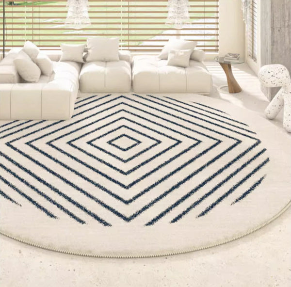 Abstract Contemporary Round Rugs for Bedroom, Geometric Modern Rug Ideas for Living Room, Thick Round Rugs for Dining Room-LargePaintingArt.com