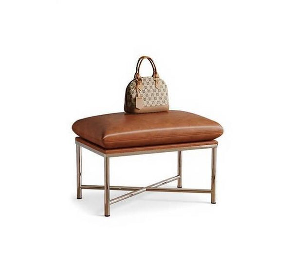 Contemporay Bedroom Bench, Upholstered Shoe Bench, Luxury Genuine Leather Entry Bench, Narrow Entryway Bench, Modern Shoe Changing Ottoman, Mid-Century Hall Bench-LargePaintingArt.com
