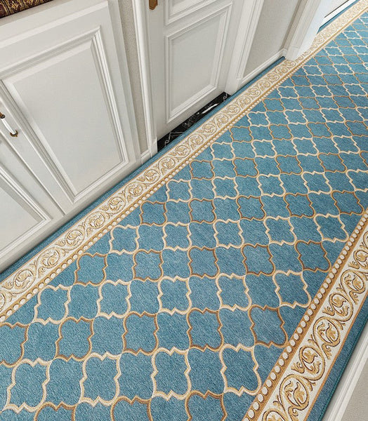 Stain-resistant Non Slip Entrance Hallway Runners, Entryway Runner Rugs, Modern Long Hallway Runners, Extra Long Narrow Runner Rugs, Kitchen Runner Rugs, Blue Hallway Runners-LargePaintingArt.com