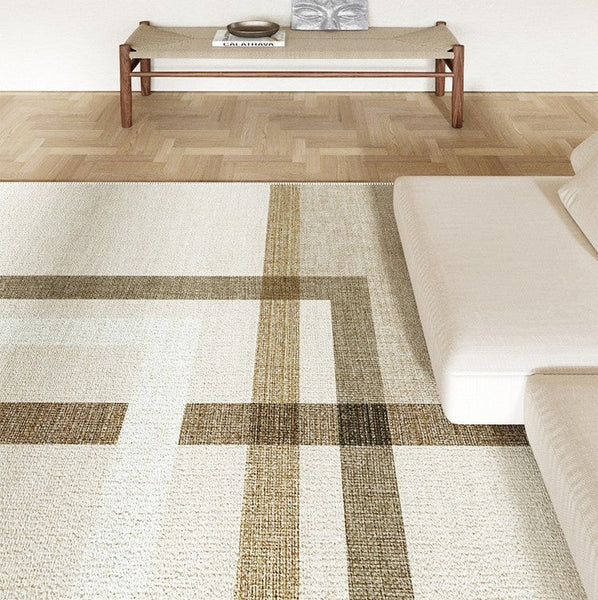 Geometric Beige Modern Rugs for Bedroom, Large Modern Rug Placement Ideas for Living Room, Contemporary Modern Rugs for Interior Design-LargePaintingArt.com