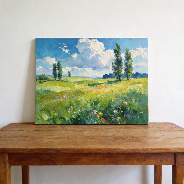 Original Landscape Paintings, Sunlit Wildflower Meadow, Small Canvas Wall Art Paintings, Buy Original Artwork Online, Hand Painted Canvas Art-LargePaintingArt.com