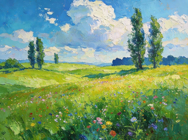 Original Landscape Paintings, Sunlit Wildflower Meadow, Small Canvas Wall Art Paintings, Buy Original Artwork Online, Hand Painted Canvas Art-LargePaintingArt.com
