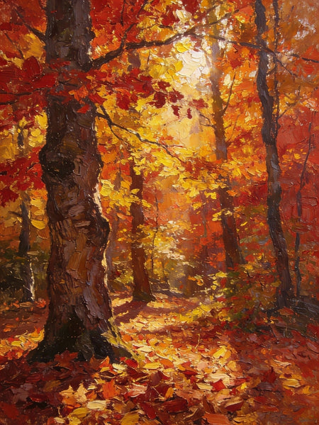 Small Paintings On Canvas, Golden Autumn Forest, Path Amidst Falling Leaves, Hand Painted Canvas Art, Landscape Oil Paintings, Original Artwork Small Paintings on Wall-LargePaintingArt.com