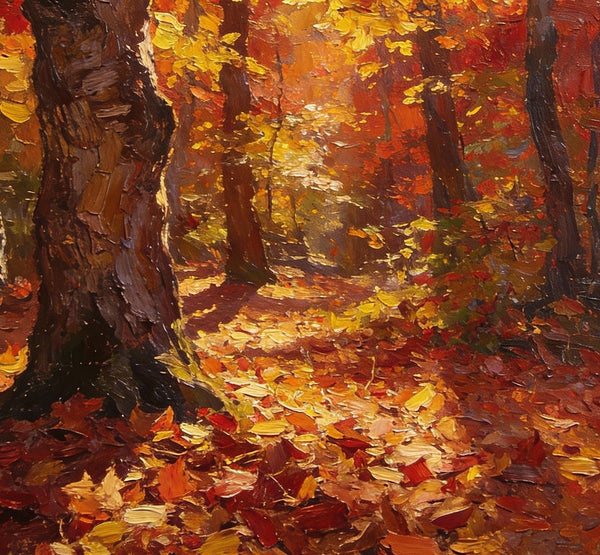 Small Paintings On Canvas, Golden Autumn Forest, Path Amidst Falling Leaves, Hand Painted Canvas Art, Landscape Oil Paintings, Original Artwork Small Paintings on Wall-LargePaintingArt.com