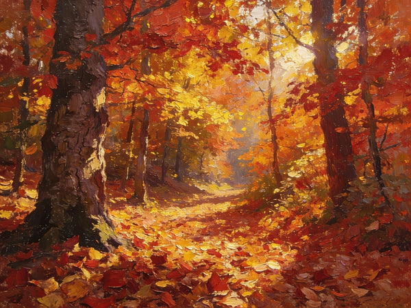 Hand Painted Canvas Art, Autumn Path Through the Forest, Original Wall Paintings, Original Artwork Small Paintings, On Canvas Small Wall Paintings, Small Landscape Paintings-LargePaintingArt.com