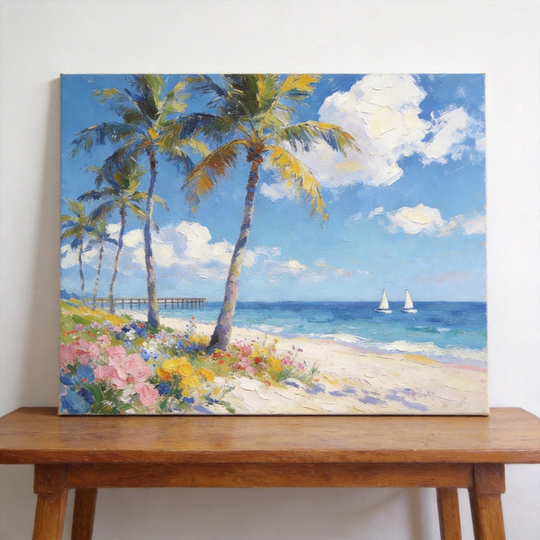 Original Landscape Paintings, Seashore Palm Tree Paintings, Buy Original Oil Paintings Online, Small Canvas Wall Art Paintings, Hand Painted Canvas Art-LargePaintingArt.com