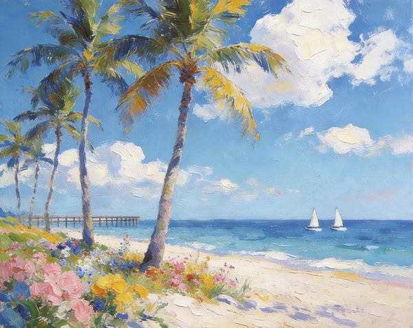 Original Landscape Paintings, Seashore Palm Tree Paintings, Buy Original Oil Paintings Online, Small Canvas Wall Art Paintings, Hand Painted Canvas Art-LargePaintingArt.com