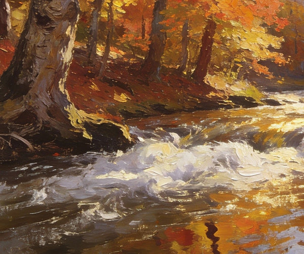 Small Oil Paintings on Canvas, An Autumn Brook through the Deep Woods, Hand Painted Canvas Art, Heavy Texture Artwork, Original Oil Paintings, Small Landscape Paintings-LargePaintingArt.com