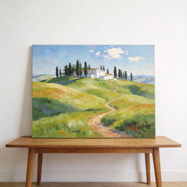Summer Breeze Over the Tuscan Homestead, Buy Original Oil Paintings Online, Original Landscape Paintings, Small Canvas Wall Art Paintings, Hand Painted Canvas Art-LargePaintingArt.com