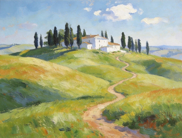 Summer Breeze Over the Tuscan Homestead, Buy Original Oil Paintings Online, Original Landscape Paintings, Small Canvas Wall Art Paintings, Hand Painted Canvas Art-LargePaintingArt.com