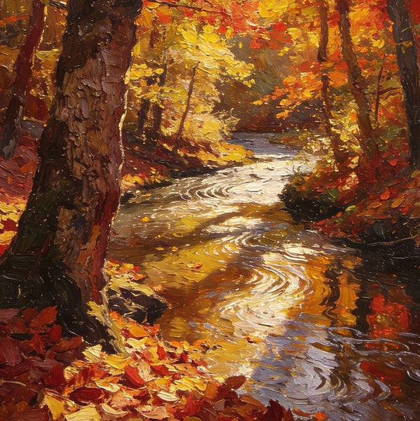 Original Artwork Small Paintings, A Brook through the Autumn Woods, Heavy Texture Wall Art Paintings, On Canvas Small Paintings, Hand Painted Canvas Art-LargePaintingArt.com