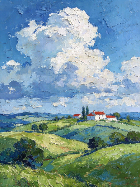 Country Hillside Under an Open Sky, Landscape Canvas Paintings, Impasto Paintings, Original Small Paintings on Canvas, Small Oil Paintings, Hand Painted Canvas Art-LargePaintingArt.com