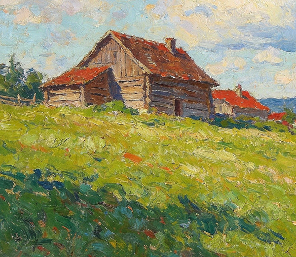 Cottages on the Green, Hand Painted Canvas Art, Small Landscape Paintings, Small Paintings on Canvas, Original Small Paintings on Canvas-LargePaintingArt.com