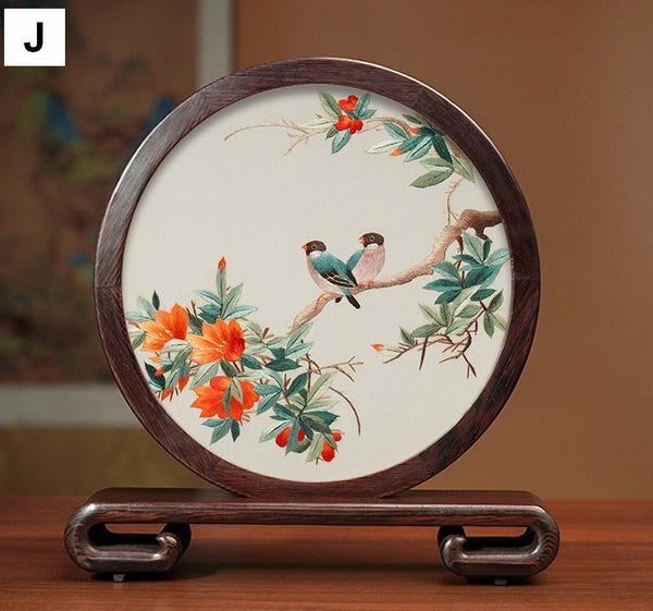 Unique Birthday Gift, Flower and Bird Embroidery Ornaments, Traditional Chinese Suzhou Silk Embroidered Ornament, Premium Souvenir, Exclusive Business Presents-LargePaintingArt.com