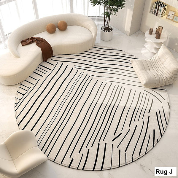 Contemporary Modern Rug for Living Room, Geometric Round Rugs for Dining Room, Modern Area Rugs for Bedroom, Circular Modern Rugs under Chairs-LargePaintingArt.com