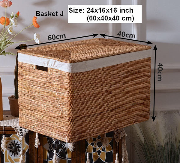 Square Storage Basket with Lid, Extra Large Storage Baskets for Clothes, Rattan Storage Basket for Shelves, Oversized Storage Baskets for Kitchen-LargePaintingArt.com