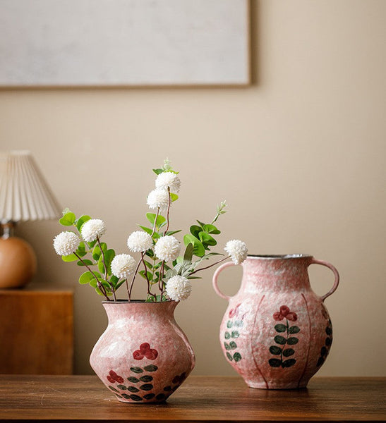 Rustic Pottery Flower Vases, Small Flower Vases on Table, Pink Bud Vases, Handmade Water Holding Flower Vases-LargePaintingArt.com