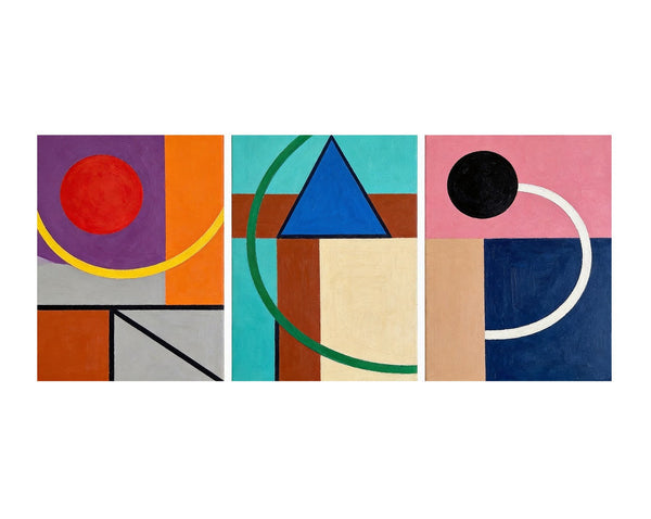 Abstract Geometric Contemporary Artwork, Modern Paintings for Mid Century Living Room, Multi Panel Canvas Art-LargePaintingArt.com