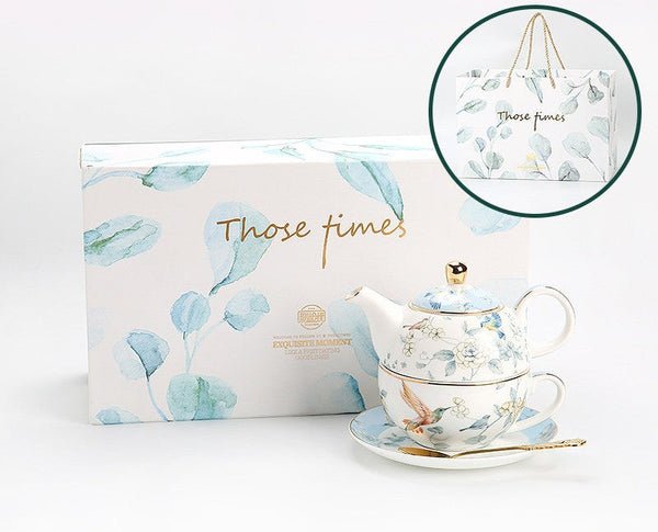Stackable Teapot and Cup Set, Ceramic Tea Pot with Integrated Cup, Porcelain Teapot with Matching Cup and Saucer in Gift Box, Mother-and-Baby Teapot with Matching Saucer-LargePaintingArt.com