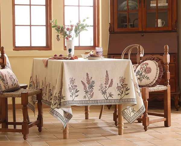 Beautiful Rectangle Tablecloth for Dining Table, Extra Large Modern Tablecloth, Spring Flower Rustic Table Cover, Square Linen Tablecloth for Coffee Table-LargePaintingArt.com