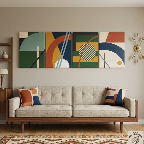 Contemporary Geometric Art, Large Absract Paintings for Modern Living Room, Multi Panel Group Artwork