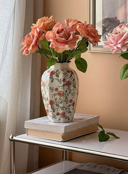 Rustic Porcelain Flower Vases, Handmade Water Holding Flower Vases, Ceramic Bouquet Vases, Tall Flower Vases on Table-LargePaintingArt.com