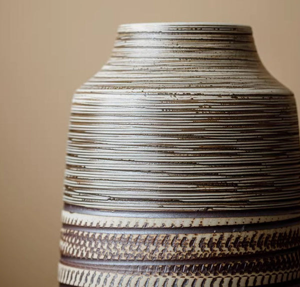 Centerpiece on Dining Table, Handmade Pottery Flower Vases Urn, Modern Bouquet Flower Vases, Water Holding Flower Vases, Large Flower Vase on Table-LargePaintingArt.com