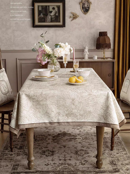 French Style Tablecloth for Dining Table, Beautiful Table Cover for Dining Room Table, Modern Rectangle Tablecloth for Oval Table-LargePaintingArt.com