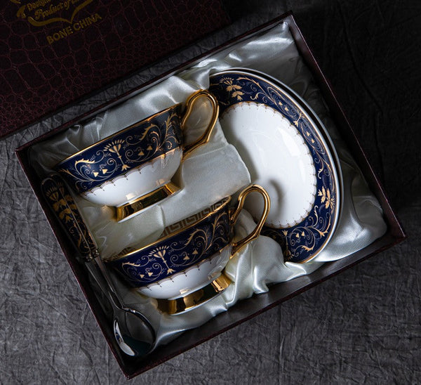 Porcelain Tea Cup Saucer Set, Unique Blue Tea Cup and Saucer in Gift Box, Royal Ceramic Cups, Elegant Ceramic Coffee Cups-LargePaintingArt.com