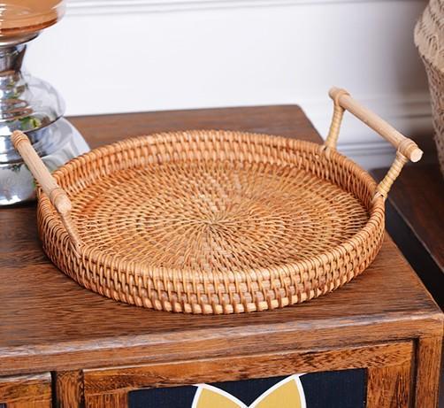 Small Rattan Storage Basket, Fruit Basket, Round Storage Basket with Handle, Kitchen Storage Baskets, Woven Storage Baskets-LargePaintingArt.com