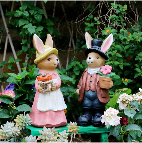 Garden Animal Sculpture Rabbit Statues, Garden Decor Ideas, Animal Statue for Garden Ornament, Villa Courtyard Decor, Outdoor Garden Decoration-LargePaintingArt.com