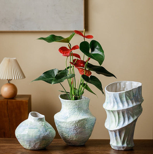 Modern Porcelain Flower Vases, Handmade Water Holding Flower Vases, Centerpiece on Dining Table, Ceramic Bouquet Vases, Flower Vases on Table-LargePaintingArt.com