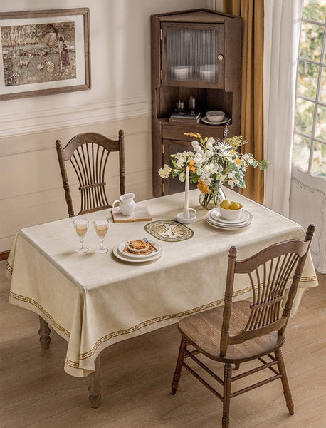 Cream Color Table Cover for Dining Room Table, French Style Tablecloth for Dining Table, Modern Rectangle Tablecloth for Oval Table-LargePaintingArt.com