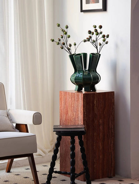 Unique Handmade Modern Flower Vase, Centerpiece Ceramic Bouquet Vases, Contemporary Vases on Dining Table, Green Porcelain Vases for Modern Home Decor-LargePaintingArt.com